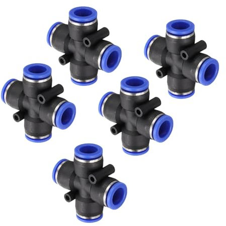 sourcing map 5pcs Inline Manifold Union Fitting 12mm(15/32) OD 4 Ways Plastic Pneumatic Push to Connect Tube Fittings Push Lock Quick Release Connectors