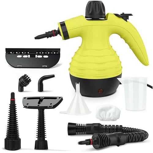 Limpiador a vapor manual con 10 boquillas – depósito de 350 ml, 1050 W – Limpieza de juntas, espejos, juguetes y ventanas