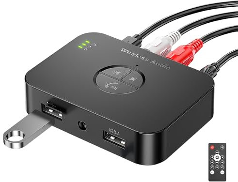 Bluetooth 5.4 Receiver for HiFi Music Streaming, Bluetooth Audio Adapter with AUX 3.5mm/RCA for Home Stereo, Low Latency, Hands-Free Calls, Support USB Driver/TF Card