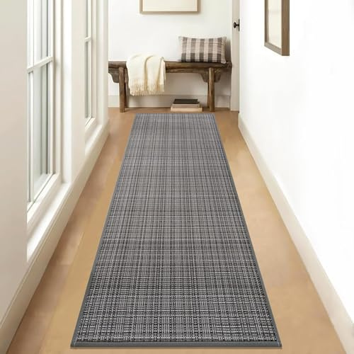 KMVIZI Tappeto Cucina Antiscivolo Lavabile, 50x180cm Tappeto in Juta, Passatoia Assorbente in Gomma, Tappeti Cucina Facile da Pulire, per Sala da Bagno, Disimpegno, Pranzo, Lavanderia, Grigio Chiaro