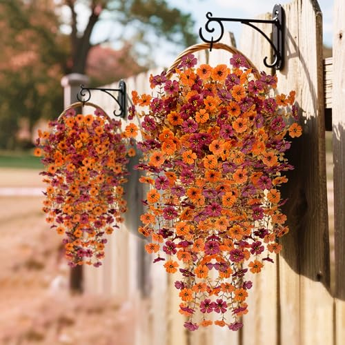 YMIFEEY 2 piante artificiali sospese, decorazione autunnale, piante sospese, petunie, fiori, fiori artificiali, decorazione autunnale, fiori di seta, resistenti alle intemperie, per interni ed esterni