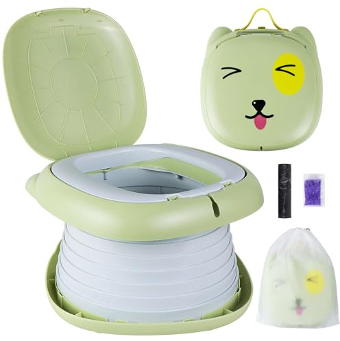 Travel Potty for Toddlers, Yeelua Reusable Potty Training Toilet Seat, Portable Potty for Baby Boys and Girls, 45pcs Potty Bags Included for Toddler Travel, Camping and Outdoor Use (Green)