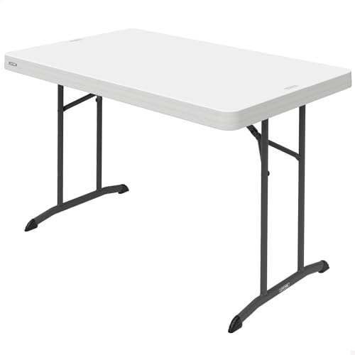 LIFETIME 92211 Tavolo pieghevole bianco, piano 122 x 76 cm, altezza 74 cm, polietilene ad alta densità, protezione UV, impermeabile, gambe pieghevoli in metallo, uso interno ed esterno