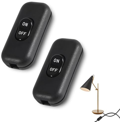 GOINGSKY 2 Pieza Interruptores de luz, 250V / 6A Interruptor Lampara, Interruptor Lampara Mesilla, Adecuado Equipos Pequeños Iluminación de 2 y 3 Hilos, Negro
