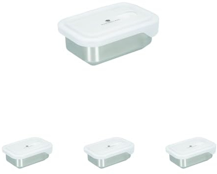 MasterClass All-in-One Stainless Steel Container with Lid and PTFE, PFOA and BPA Free Non Stick, Oven, Freezer and Microwave Safe,500 ml, Silver (Pack of 4)