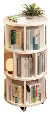 LLYLAFDC Bibliothèque Rotative en Bois Massif, Tour à Livres Pivotante 360°, Meuble de Rangement Autoportant pour Maison, Bureau, Salon, Chambre(Wit,44 * 103cm)