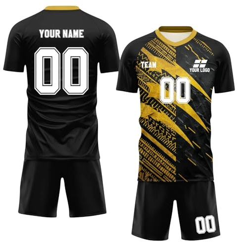 Personalisiert Fussball Trikot Set für Herren Und Kinder, Fußballtrikot Selbst Gestalten Sport Fußball Jersey mit Name Nummer Team Logo Sportanzug Shorts und T-Shirt