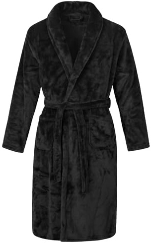 Aomig Mens Robes Soft Flannel Bathrobe Luxury Towelling Terry Dressing Gown Nightwear with Big Pockets Spa Gym Bath Wrap Housecoat Shawl Collar Warm House Robes Hotel Sleepwear Robe