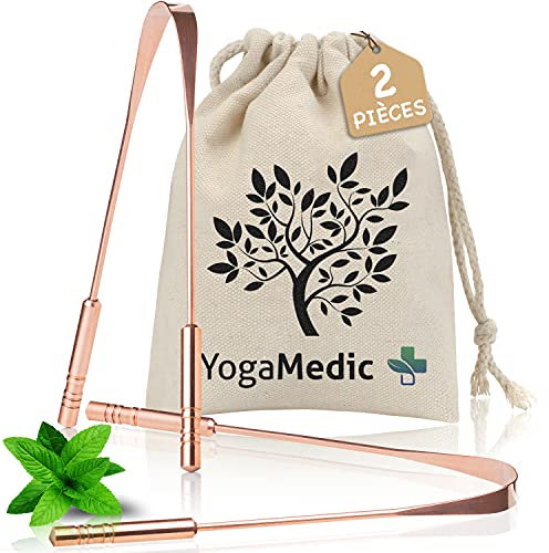 YogaMedic Zungenreiniger 2 Stück 100% Kupfer- Handgefertigt, Ayurveda Zungenschaber gegen Mundgeruch- Zungenspachtel mit Travel Case aus 100% Baumwoll, Schaber für Zungen, Zungenpflege Reiniger Set