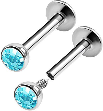 KJM FASHION 2 Stk Edelstahl Monroe Labret 1,2mm 16 Gauge 8mm 5/16 Tragus Monroe Marilyn Monroe Ohrringe Vertical Labret Piercing Schmuck 0284