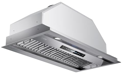 IKTCH 36 inch Built-in/Insert Range Hood 900 CFM, Ducted/Ductless Convertible Duct, Stainless Steel Kitchen Vent Hood with 2 Pcs Adjustable Lights and 3 Pcs Baffle Filters with Handlebar(IKB02-36'')