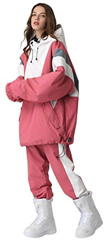 SEARIPE Couples Ski Suit Women's Ski Jackets and Pants Set Two Pieces Loose Snow Suits Men Winter Snowsuit(Red,M)