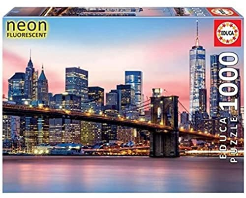 Educa - Puzzle 1000 pezzi Brooklyn Bridge (Neon) | Puzzle città e luci | Misura 68x48 cm | Brilla al buio | Per adulti 14+ (19269)