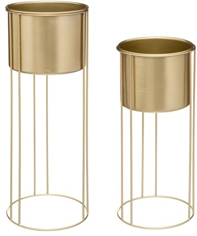 ATMOSPHERA CREATEUR D'INTERIEUR - Set di 2 vasi artif in metallo dorato