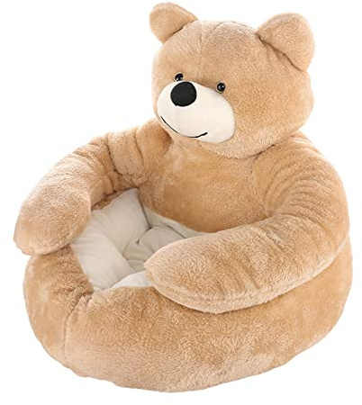 Cama para Mascotas Sofá Oso Diseño Cama para Perros y Gatos Medio Cerrado Nido de Animales pequeños Adorable Casa para Perros Nido para Gatos, Caqui Pequeño