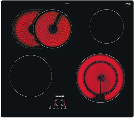 Siemens ET61RBNA1E, iQ300, Elektro-Kochfeld 60 cm, autark, Rahmenlos aufliegend, Made in Germany, touchControl, Zuschaltbare Bräterzone, Zweikreiz-Kochzone 21 cm, Sicherheitsabschaltung, Schwarz