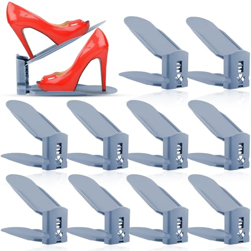 POWZOO 10 Pezzi Portascarpe Impilabile,Organizer Scarpe,Scarpiera Regolabile,Antiscivolo Portascarpe in Plastica Durevole. (Blu smog)