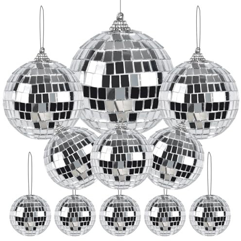 Funmo 11 pezzi Disco Mirror Ball,Sfera a Specchio Palla Discoteca,Decorazione per Torta con Palla da Discoteca 1970,Decorazione Dell'Albero di Natale,Decorazioni per Feste Scintillanti