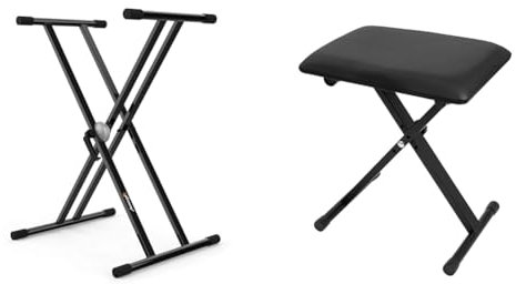 Audibax Onyx 130 - Support de Clavier Articulé Double - Support pour Clavier Musical Électronique & CASCHA Banc de Clavier réglable en Hauteur I Tabouret de Piano Pliable I Banc de Piano rembourré