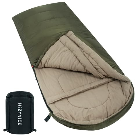HiZYNICE Winter Sleeping Bag for Adults Cold Weather Camping XXL Wide Long.20 Degree Green Right Zip.Free Compression Sack