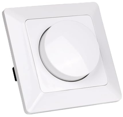 Regulador de intensidad LED, función atenuadora, diseño blanco, ideal para reducir el brillo y crear ambientes personalizados.