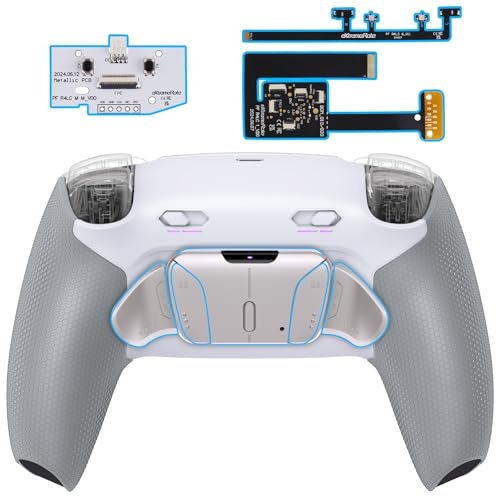 eXtremeRate Paddles RISE4 Plus MAX RMB Back Kit with Clicky Trigger Stops & Rubberized Grip for PS5 Controller BDM-010 020, Remappable Real Metal Back Buttons Kit for PS5 Controller – White Gray
