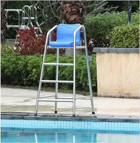 SAFWELAU Taburete alto Escalera Sillas del salvavidas de la cubierta de la piscina, 120 cm 150 cm 180 cm de alto, Acero inoxidable Silla elevada para salvavidas para Park Hotel Piscina Playa(H 150cm/5