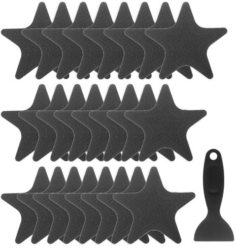 QUARKZMAN 24 Piezas de Pegatinas Antideslizantes para Bañera Ducha Piso 4.1 Cinta Adhesiva Antideslizante Estilo Estrella con Raspador para Baño Cocina Escalones de Bañera, Negro