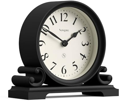 NEWGATE® Divisadero Mantel Clock | Traditional Double Scroll Design | Black | Classic Style for Desk, Table top, Shelf or Bedside