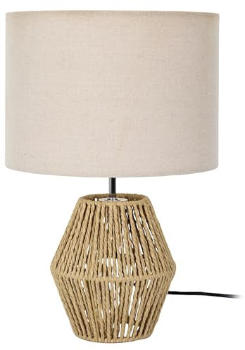 HOME DECO FACTORY, LA0111, Lampada da Tavolo Bohémien Chic in Corda Intrecciata e Paralume Beige, Ideale per Soggiorno o Camera da Letto, Atmosfera Calda, Dimensioni H35 cm, Colore Naturale