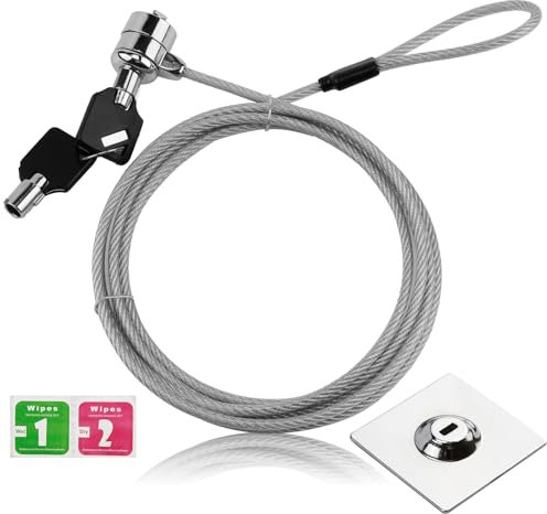 Laptop Lock Security Lock Cable with Anchor Plate 2 Keys Adhesive Plate for PC Laptop Smart Phone ipad Tablet Macbook Electronic Products for Both Commercial and Private Security Needs