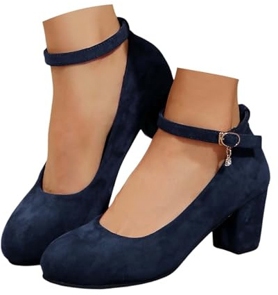 Generisch Zapatos tradicionales para mujer, elegantes y cómodos, tirolesa, Oktoberfest, zapatos con tiras de tacón en bloque, zapatos de tacón festivo, zapatos de tacón alto, zapatos de boda, 02 azul
