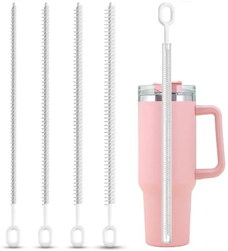 Cepillo limpiador de pajitas, paquete de 4 cepillos de limpieza de tuberías, cepillos largos para limpiar pajitas, limpiadores de tuberías de acero inoxidable para vaso, vaso, botella y tubo, cepillos
