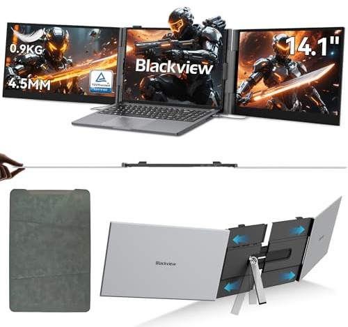 Blackview Monitor Portátil Triple Ultradelgado,14 FHD 1080P IPS Extensor Pantalla Portátil Ordenador con Soporte,Certificación TÜV Luz Azul Baja,con 13-17.3 Windows/Mac/Chrome/Switch/PS5