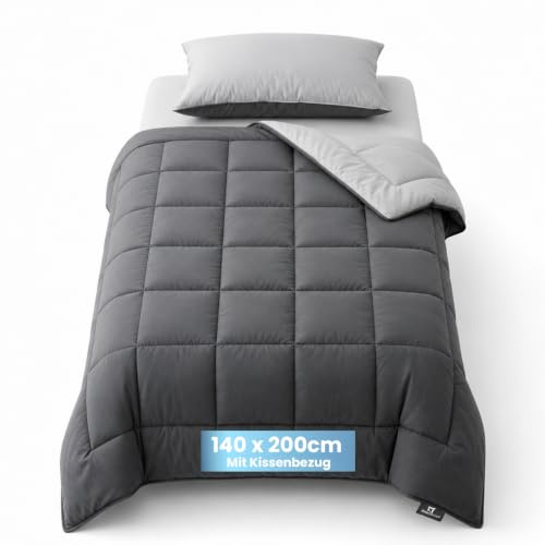 Slaapspeciaal Bettdecke ohne Bezug 135x200 - Ganzjahresdecke [Wärmeklasse 2] Steppdecke mit Gelfasern für Daunengefühl [Softcell Füllung] - Grau