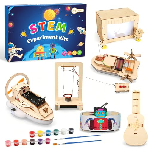 JTgugu set da 6 esperimenti per bambini da 8 a 13 anni, kit elettronico STEM fai-da-te, kit scientifico in legno, puzzle 3D costruzione set di esperimenti regalo per ragazzi da 8 a 14 anni