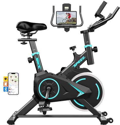 TENBOOM Exercise Bike for Home Gym, Silent 0-100% Level Resistance | Quiet Indoor Cycling Bike with App for Fitness Cardio Workout, Ajustable Seats, LCD Display & Tablet Holder, 120KG