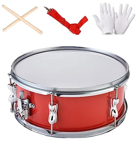 PETSOLA Caisse Claire avec, Gants et Bandoulière. Cercle Robuste En Acier Inoxydable. Son Puissant Idéal pour Les Débutants, Les Adolescents, Les éc, Ressort de réglage rouge