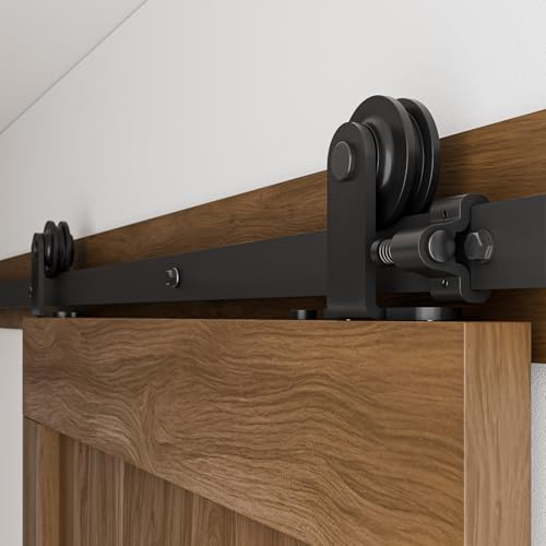CCJH 4FT Sliding Barn Door Hardware Kit, Heavy Duty, Smoothly and Silently, Easy to Install, Fit 24 Width Single Door Panel, T-Shaped Style Black