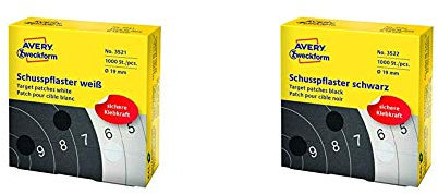 Avery Zweckform 3521 Schusspflaster (Ø 19 mm, vorgedruckt) 1 Rolle/1.000 Etiketten weiß + Avery Zweckform 3522 Schusspflaster (Ø 19 mm, vorgedruckt) 1 Rolle/1.000 Etiketten schwarz
