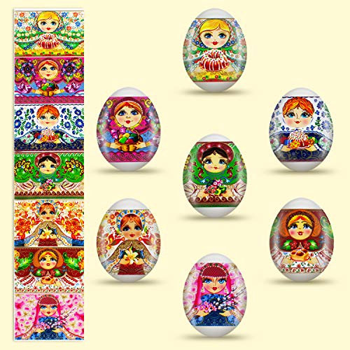 Slco Ostern Matroschka Ostereier Eieraufkleber Eierfarben Oster Dekorbanderolen, 7 Verschiedene Motive in Packung