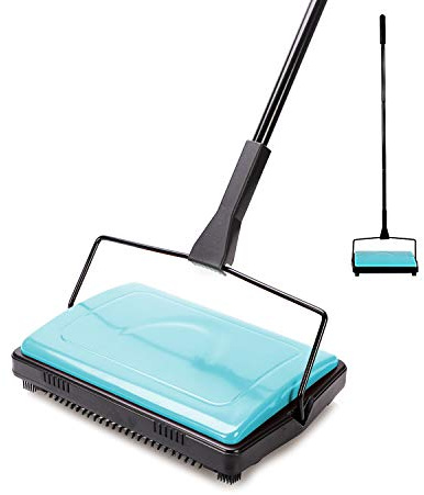 Yocada Carpet Sweeper Cleaner for Home Office Low&Undercoat Carpets Rugs Pet Hair Dust Scraps Paper Small Rubbish Cleaning with a Brush Blue