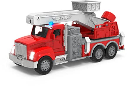 Driven Micro Feuerwehrauto 23 cm mit ausfahrbarer Leiter, Lichtern und Tönen – Feuerwehr Spielzeugauto mit Geräuschen, Funktionen – Spielzeug LKW ab 3 Jahren
