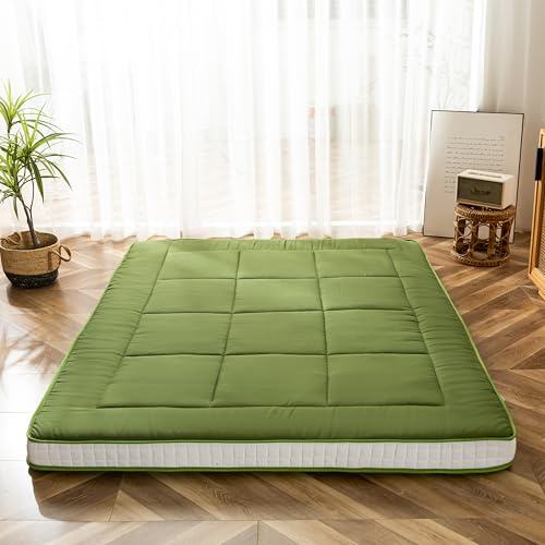 MAXYOYO Matelas futon japonais au sol, rembourré, matelassé, extra épais, pliable, respirant, lit pour les invités, lit de camping (vert, double)