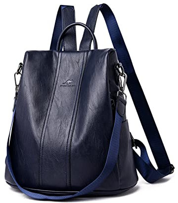 NICOLE & DORIS Damen Rucksäcke Anti Diebstahl Rucksack PU Leder Rucksackhandtaschen Daypack wasserdichte Schulrucksack Multifunktions Schultertasche Travel Rucksack Dunkelblau