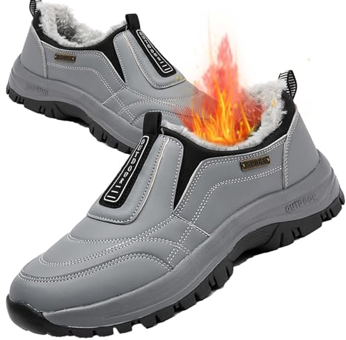 Aocase Zapatillas Hombre Invierno Cálidas Impermeable Cuero PU Deportivas Casual sin Cordones Zapatos para Correr Ligero Calzado Sneakers Comodos Calzado Ligero,Gris,42/260mm
