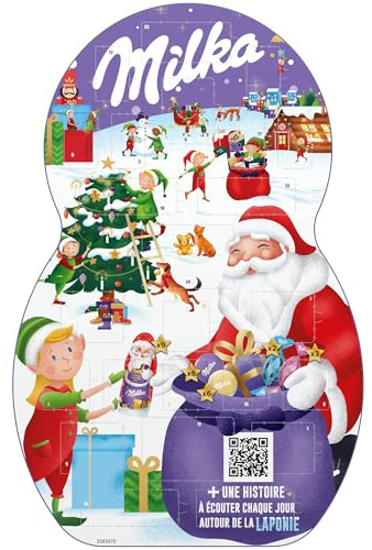 MILKA - Calendrier de l'Avent Père Noël - Assortiment de chocolat blanc et chocolat au lait fourré - 1 Calendrier de 213 g