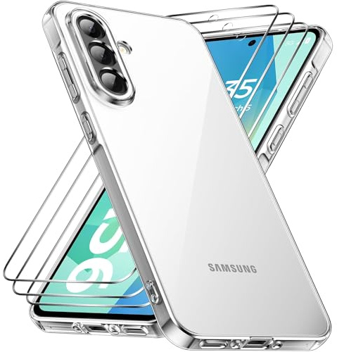 caslord Funda para Samsung Galaxy A56 5G Transparente Case [3 Protector de Pantalla] [Anti-Amarillo] [Ultra Delgado] [Protección contra caídas] Suave TPU Caso Delgada Anti-Choques Cover - Clear
