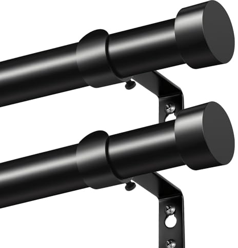 KAMANINA Barra Cortinas Negra de 2 Piezas 80 a 218 cm, Barra para Cortinas Extensible Con Remates, 25 mm de Diámetro Barra de Cortina Juego Ajustable, Decorativa Palo Cortina para Dormitorio y Salon