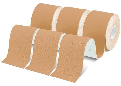 Bandes de Kinésiologie, 3 Rouleaux 5m x 2.5cm Tape Kinesiologie, Strap Sport pour Soutien et Récupération des Muscles, Imperméable/Élastique/Cuttable (3 Beige)
